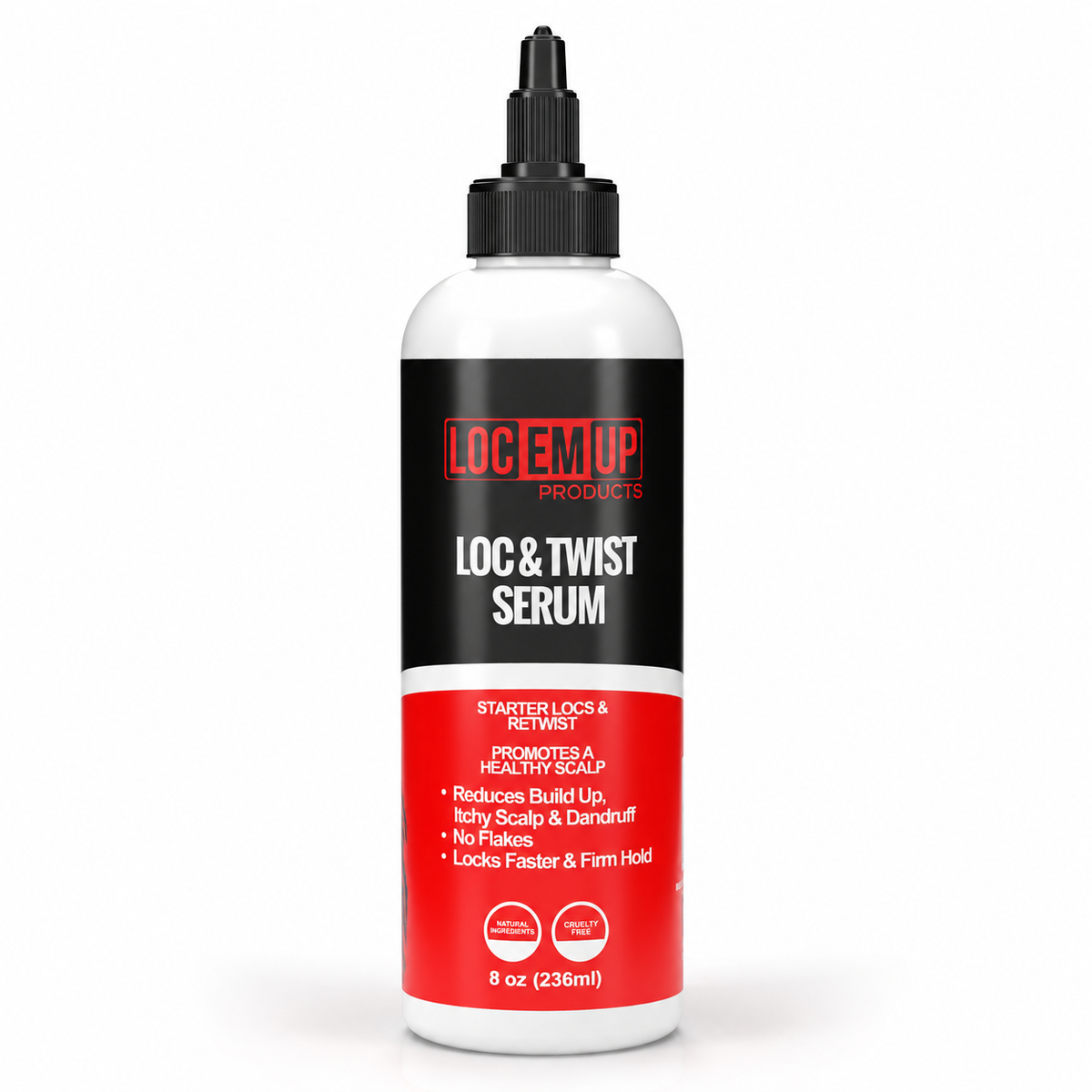 Loc & Twist Serum 8 oz black-tip bottle mockup